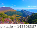 秋の長野県小諸市の浅間外輪山の黒斑山とトーミの頭の中間点から浅間山(前掛山)、剣ヶ峰方面を見る 143808387