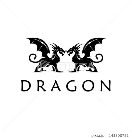 Illustration creative mythical dragon silhouettes flat design Illustration creative mythical dragon silhouettes flat design 143808721