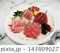 スーパーのお刺し身をお皿に盛り付けてみた スーパーのお刺し身をお皿に盛り付けてみた 143809027