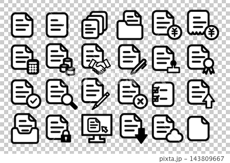 ビジネス文書・書類管理の白黒ピクトグラムアイコンセット 143809667