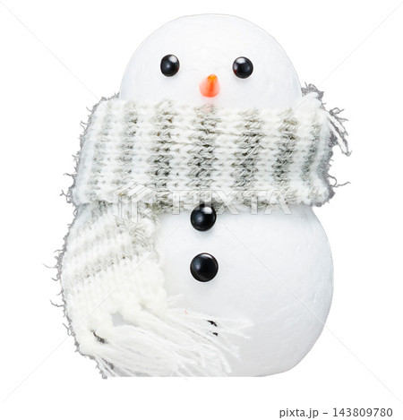 グレーのニットのマフラーを巻いた白い雪だるま グレーのニットのマフラーを巻いた白い雪だるま 143809780