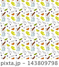 Seamless pattern of mulled wine mugs and citrus in hand-drawn doodle style for winter gift wrapping. Vector illustration on white for festive wrapping paper, winter packaging, textiles and table decor 143809798