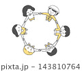 地域の人々が手をつないで輪になるイラスト単色 143810764