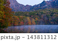 快晴の青空のもと鮮やかに色づく紅葉の戸隠連峰と鏡池の水鏡 快晴の青空のもと鮮やかに色づく紅葉の戸隠連峰と鏡池の水鏡 143811312