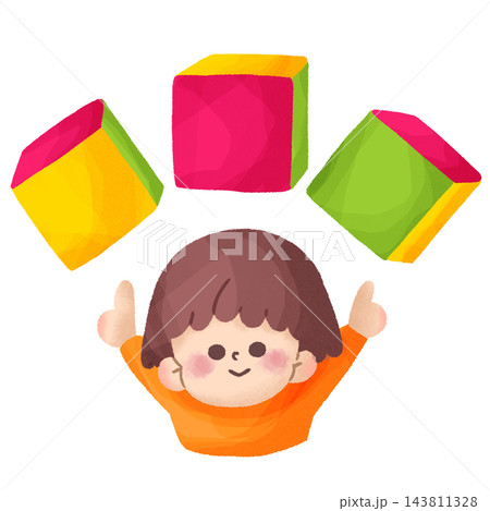 つみきを持ち上げる子どものイラスト線無し 143811328