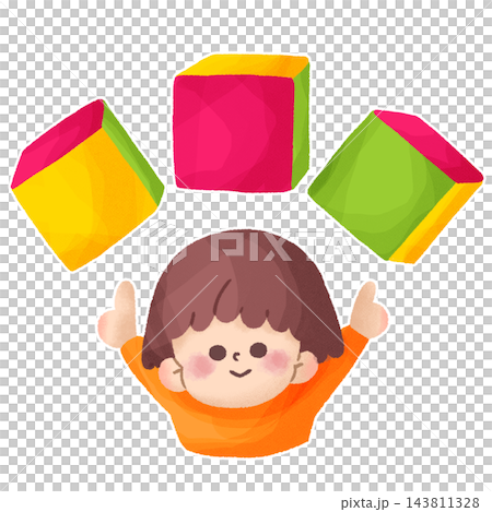 つみきを持ち上げる子どものイラスト線無し 143811328