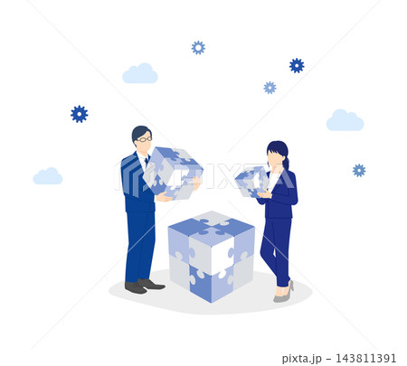 協力して仕事をするビジネスパーソンのイメージ イラストベクター素材セット 協力して仕事をするビジネスパーソンのイメージ イラストベクター素材セット 143811391