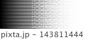 Fading horizontal thin line halftone pattern. Disappearing linear pixel background. Abstract dash screentone gradation bg. Rasterized dither transition texture. Vector comic hatch diffuse overlay 143811444