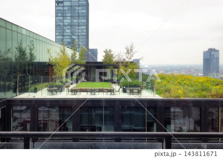 Landscaped Rooftop Terrace with Outdoor Seating in Chicago 143811671