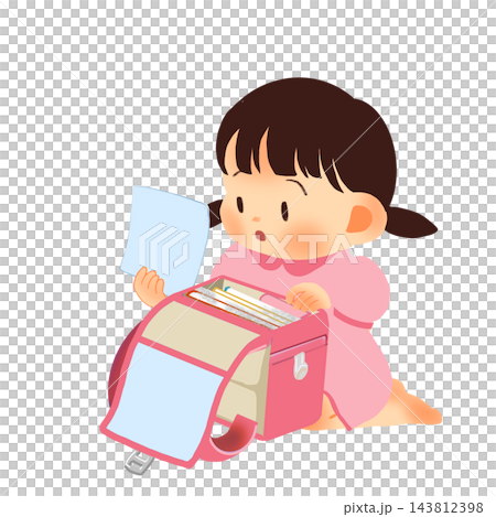 一幅女孩檢查學習用品的插圖。 一幅女孩檢查學習用品的插圖。 143812398