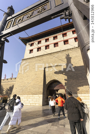 Xi'an, China - Dec 30, 2024 : The towers and city wall of of the south gate of Xi'an, China in Dec 30, 2024. 143812966