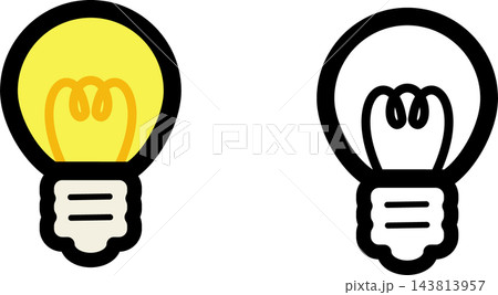 線画とカラーの電球アイコンセット アイデアやひらめきのイラスト 線画とカラーの電球アイコンセット アイデアやひらめきのイラスト 143813957