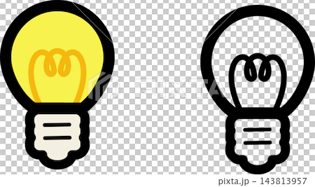 線画とカラーの電球アイコンセット アイデアやひらめきのイラスト 線画とカラーの電球アイコンセット アイデアやひらめきのイラスト 143813957