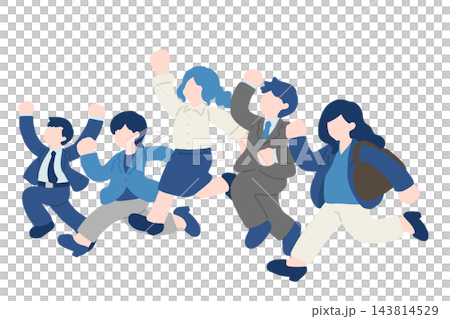一組扁平化的插圖,描繪了商務人士排成一列跳躍的場景。 一組扁平化的插圖,描繪了商務人士排成一列跳躍的場景。 143814529