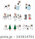 クリスマスの準備やプレゼント交換を楽しむかわいい猫のイラスト9場面セット 143814701