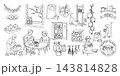 冬支度の保存食と食品収納の手描き線画イラストセット 143814828
