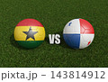 Footballs in flags colors on grass , Ghana with Panama. 3d rendering 143814912