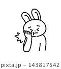 歯が痛くてほっぺたを手で押さえるウサギ　線画 143817542