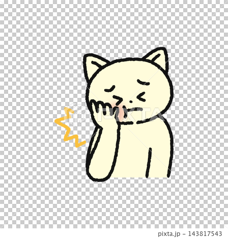 A cat holding its cheek with its paw because it has a toothache. A cat holding its cheek with its paw because it has a toothache. 143817543