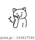 歯が痛くてほっぺたを手で押さえる猫　線画 143817544