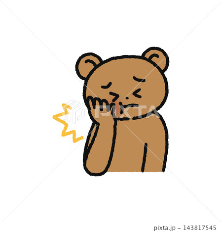 歯が痛くてほっぺたを手で押さえるクマ 歯が痛くてほっぺたを手で押さえるクマ 143817545