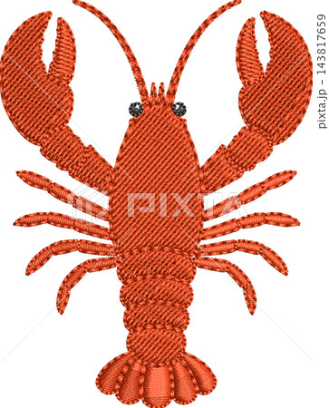 Lobster Illustration with Embroidered Stitch Texture, Isolated Clipart Design Element 143817659