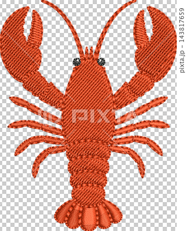 Lobster Illustration with Embroidered Stitch Texture, Isolated Clipart Design Element 143817659