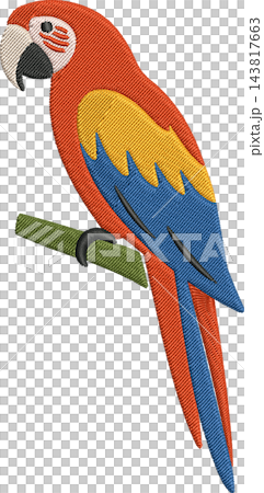Colorful Parrot Illustration with Embroidered Stitch Texture, Isolated Clipart Design Element Colorful Parrot Illustration with Embroidered Stitch Texture, Isolated Clipart Design Element 143817663