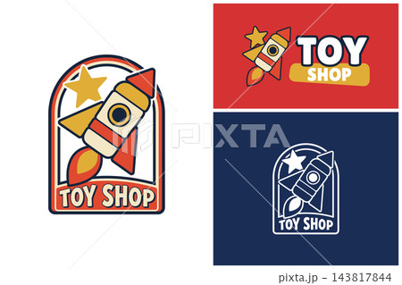 Playful rocket design with bright colors, stars, and a shield shape for a dynamic and fun toy shop identity vector design inspiration Playful rocket design with bright colors, stars, and a shield shape for a dynamic and fun toy shop identity vector design inspiration 143817844