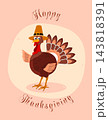Thanksgiving greeting card with fun cartoon character. Happy thanksgiving poster, banner. 143818391