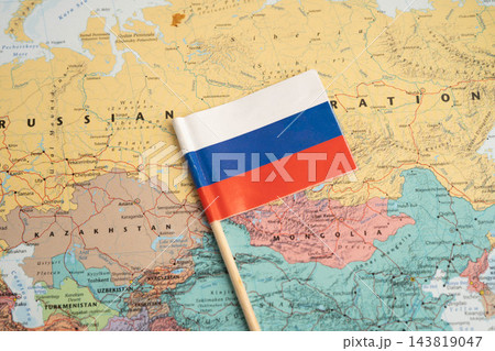 Bangkok, Thailand  November, 2024 Russia flag on world map. 143819047