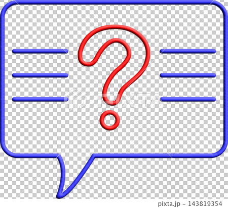 Question mark in speech bubble, blue outline chat bubble with red question mark, FAQ help icon Question mark in speech bubble, blue outline chat bubble with red question mark, FAQ help icon 143819354