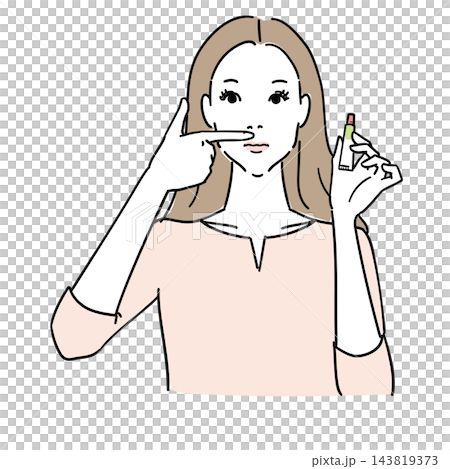 一位女士正在塗抹治療過敏性鼻炎的外用藥物。 143819373