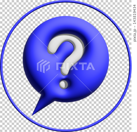 Question mark in blue speech bubble, glossy 3D help icon inside circle ring, FAQ symbol Question mark in blue speech bubble, glossy 3D help icon inside circle ring, FAQ symbol 143819434