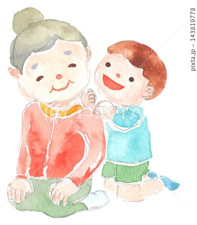 おばあちゃんの肩をたたく孫のイラスト おばあちゃんの肩をたたく孫のイラスト 143819778