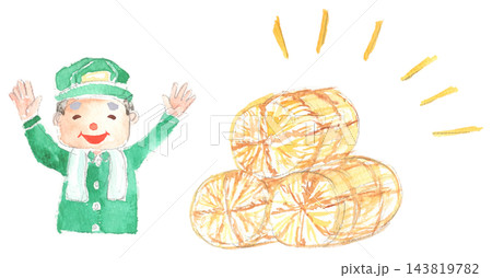 米俵と米農家の水彩イラスト 143819782