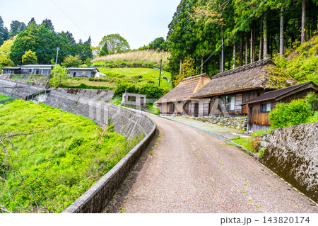 【重要伝統的建造物群保存地区】東祖谷山村落合 初夏の風景 車道と民家 徳島県三好市 【重要伝統的建造物群保存地区】東祖谷山村落合 初夏の風景 車道と民家 徳島県三好市 143820174