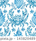 folk pattern with sea ornaments. blue watercolor illustration 143820489