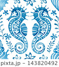 ornate pattern with nautical ornaments. blue watercolor illustration 143820492