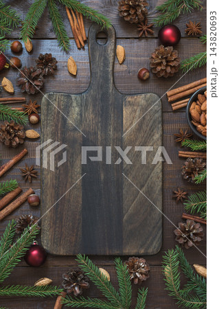 Christmas food border with ingredients for baking with copy space. Christmas food border with ingredients for baking with copy space. 143820693