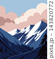 Snowy mountain landscape with pine trees and snow capped peaks. Illustration. 143820772