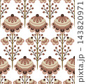 Decorative vector pattern of tracery flowers row on white background. Seamless folk art floral texture 143820971