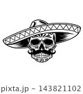 Mexican Skull in Sombrero with Mustache Tattoo Vector Art 143821102