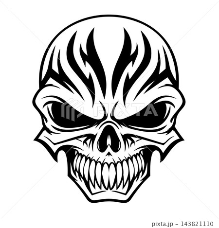 Evil Demon Skull Tribal Tattoo Heavy Metal Vector Art 143821110