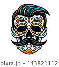 Hipster Mexican Sugar Skull with Hairstyle Tattoo Vector 143821112