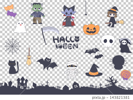 ハロウィンモチーフの手描きイラストまとめ　かわいいキャラクターと飾り素材 143821381