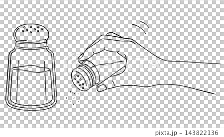 調味料瓶と塩を振る手元のシンプルな手書き風線画イラストセット(ソルトシェーカー、調理、料理、素材) 調味料瓶と塩を振る手元のシンプルな手書き風線画イラストセット(ソルトシェーカー、調理、料理、素材) 143822136