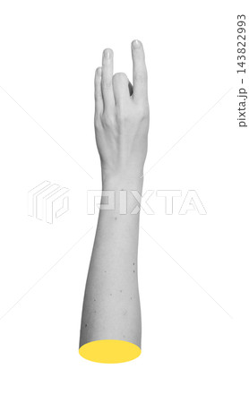 Grayscale arm performing Apana mudra or sacred hand gesture with bent middle and ring fingers Grayscale arm performing Apana mudra or sacred hand gesture with bent middle and ring fingers 143822993