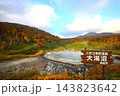 十月の北海道、秋深まる北海道、紅葉のニセコ、蘭越町にある大湯沼、雪秩父の温泉とニセコアンヌプリ 143823642