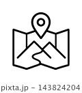 地図と位置ピン・ハイキング　モノクロベクターアイコン 143824204